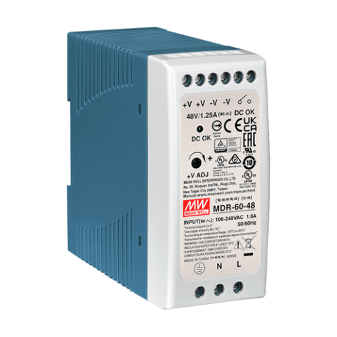 Supraveghere video - Sursa de alimentare in comutatie, 48V/1.25A, 60W, sina DIN - MEAN WELL MDR-60-48