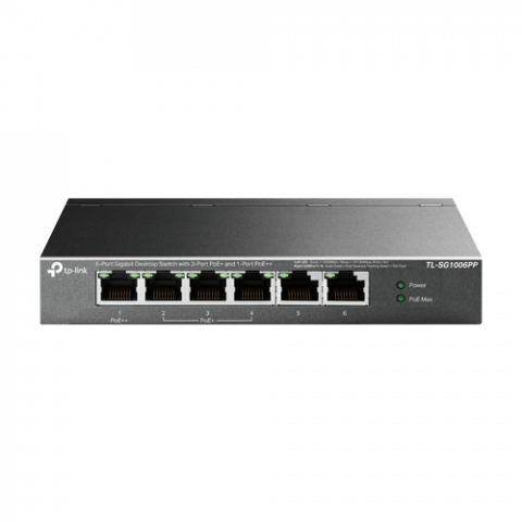 Switch-uri PoE - Switch 1 x RJ45 1G PoE++, 3 x RJ45 1G PoE+, 2 x RJ45 Gigabit, Buget PoE 64W, Unmanaged - TP-Link TL-SG1006PP