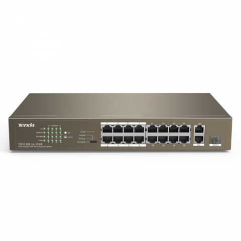 Switch 16 porturi PoE 10/100 Mbps, 2 port RJ45 Gigabit, 1 port SFP Gigabit - TENDA TND-TEF1118P-16-150W-V30 [1]