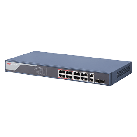 Switch-uri PoE - Switch 16 porturi PoE 100Mbps, 2 port uplink Gigabit, SMART Management - HIKVISION DS-3E1318P-EI