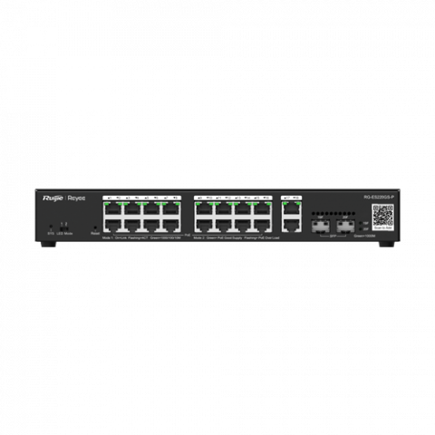 Switch-uri PoE - Switch 16 porturi PoE+, 2 porturi GE, 2 porturi SFP, Gigabit, Cloud Management - Ruijie RG-ES220GS-P