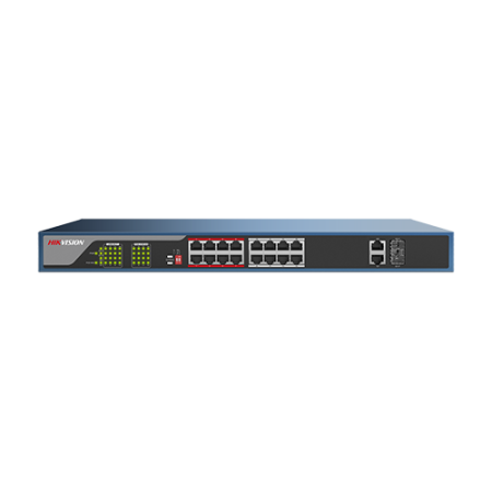 Switch-uri PoE - Switch 16 porturi PoE, 2 porturi uplink  - HIKVISION DS-3E0318P-E