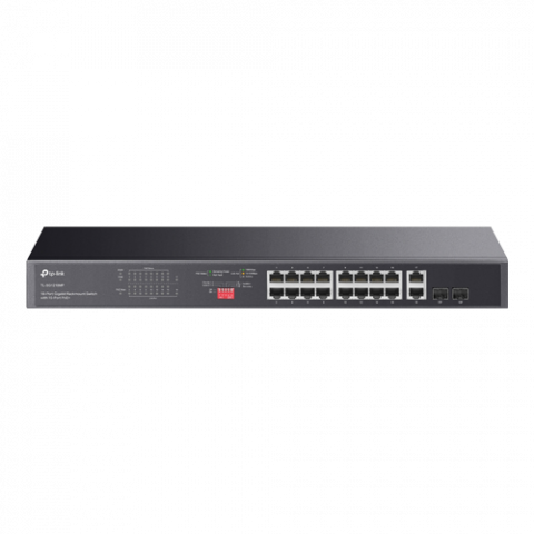 Switch-uri PoE - Switch 16 porturi PoE+ Gigabit, 2 porturi RJ45 Gigabit, 2 x Combo SFP Gigabit, Unmanaged - TP-Link TL-SG1218MP