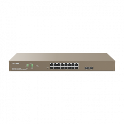 Retelistica - Switch 16 porturi PoE Gigabit, 2 porturi SFP Gigabit, Cloud Management - IP-COM G3318P-16-250W