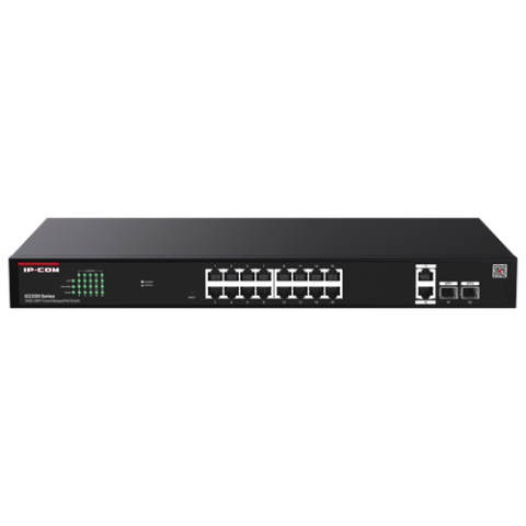 Switch 16 x RJ45 1G PoE, 2 x SFP 1G, 2 x RJ45 1G, Management, 1U - IP-COM G2220P-16-250W [1]