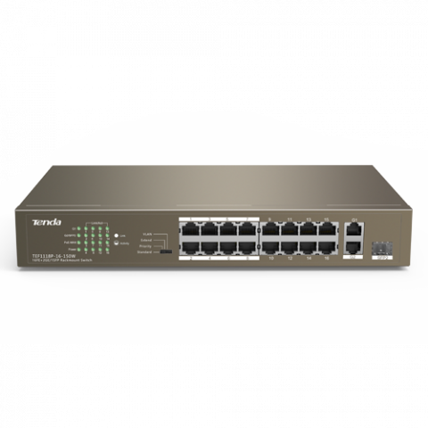 Switch 24 porturi PoE 10/100 Mbps, 2 porturi RJ45 Gigabit, 1 port SFP Gigabit - TENDA TND-TEF1126P-24-250W-V30 [1]