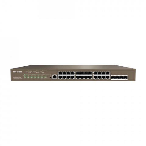 Retelistica - Switch 24 porturi PoE Gigabit, 4 porturi SFP Gigabit, 1 port consola,1U , L3 Management - IP-COM G5328P-24-410W