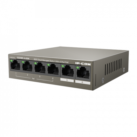 Retelistica - Switch 4 porturi Gigabit PoE+, 2 porturi RJ45 Gigabit, 58W, Management - IP-COM G2206P-4-63W