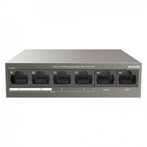 Retelistica - Switch 4 porturi PoE, 2 porturi uplink RJ45 10/100Mbps - TENDA TND-TEF1106P-4-63W