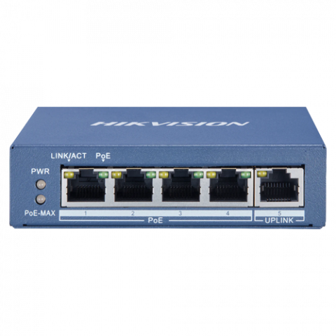 Switch-uri PoE - Switch 4 porturi PoE Gigabit, 1 port uplink RJ45 Gigabit - HIKVISION DS-3E0505P-E