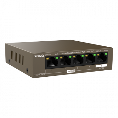 Switch 4 porturi PoE OUT, 1 port PoE IN, Gigabit - TENDA TND-TEG1105PD [2]