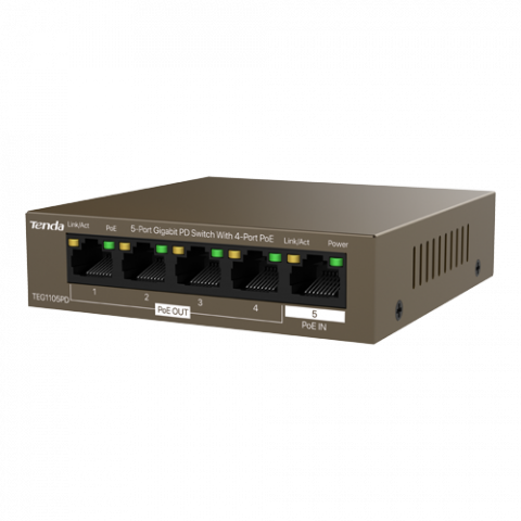 Retelistica - Switch 4 porturi PoE OUT, 1 port PoE IN, Gigabit - TENDA TND-TEG1105PD