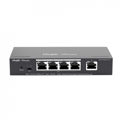 Switch-uri PoE - Switch 4 porturi PoE+ RJ45 Gigabit, 1 port uplink RJ45 Gigabit, L2 Cloud Management - Ruijie RG-ES205GC-P