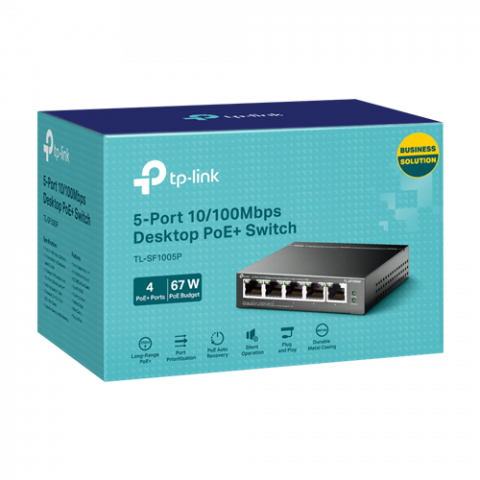 Switch 4 porturi RJ45 10/100 Mbps PoE, 1 port RJ45 10/100 Mbps, Buget PoE 67W, Unmanaged - TP-Link TL-SF1005P [2]