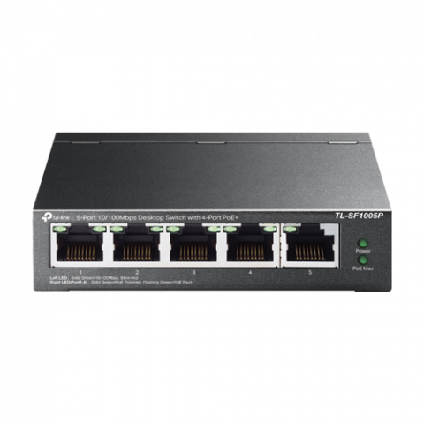 Switch-uri PoE - Switch 4 porturi RJ45 10/100 Mbps PoE, 1 port RJ45 10/100 Mbps, Buget PoE 67W, Unmanaged - TP-Link TL-SF1005P