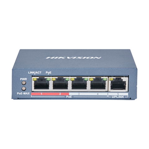 Retelistica - Switch 4 x RJ45 10/100 Mbps PoE, 1 x RJ45 10/100 Mbps, Unmanaged - HIKVISION DS-3E0105P-E