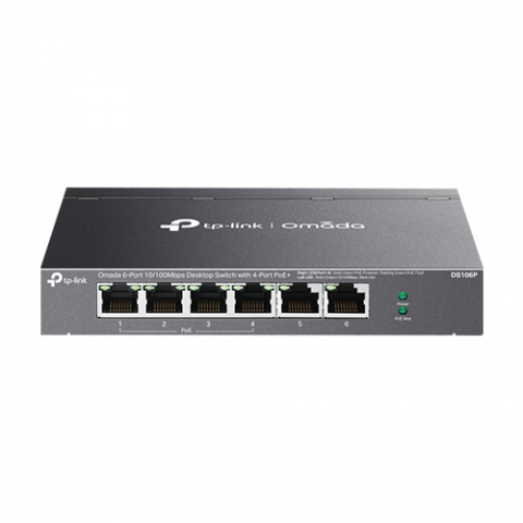 Retelistica - Switch 4 x RJ45 10/100 Mbps PoE, 2 x RJ45 10/100 Mbps, Buget PoE 67W, Unanaged - TP-Link Omada DS106P
