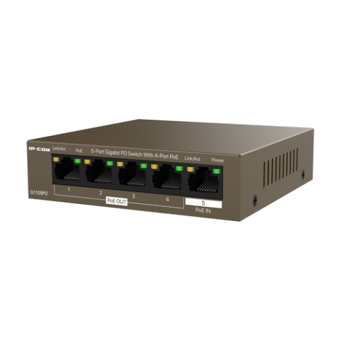 Retelistica - Switch 4 x RJ45 1G PoE Out 802.3af, 1 x RJ45 1G PoE IN, Unmanaged - IP-COM G1105PD