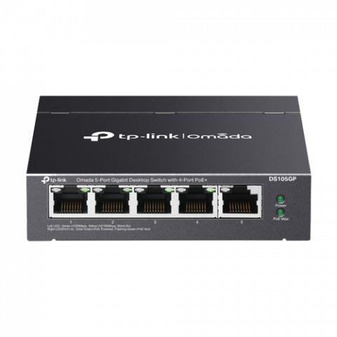 Switch-uri PoE - Switch 4 x RJ45 Gigabit PoE, 1 x RJ45 1G, Buget PoE 65W, Unanaged - TP-Link Omada DS105GP