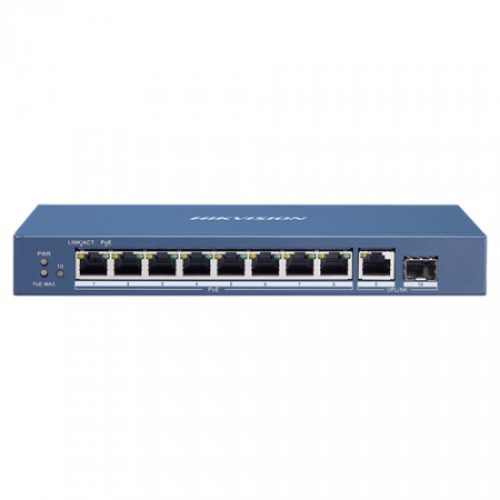 Switch-uri PoE - Switch 8 porturi Gigabit PoE, 1 port RJ45, 1 port SFP - HIKVISION DS-3E0510P-E