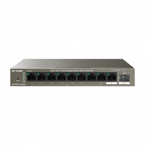 Retelistica - Switch 8 porturi PoE, 1 port RJ45, 1 port SFP, Gigabit, Cloud Management - IP-COM G2210P-8-102W