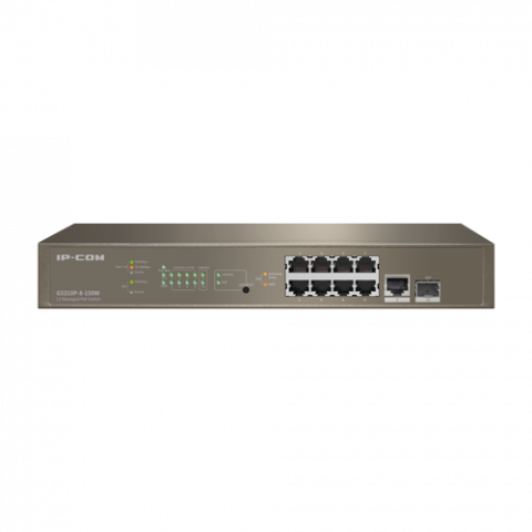 Retelistica - Switch 8 porturi PoE Gigabit, 1 port RJ45 Gigabit, 1 port SFP Gigabit, 1U, L3 Management - IP-COM G5310P-8-150W