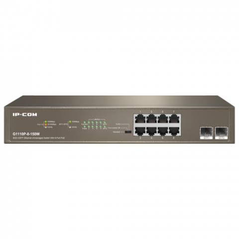 Switch 8 porturi PoE+ Gigabit, 2 porturi SFP Gigabit, 130W, 1U - IP-COM G1110P-8-150W [1]