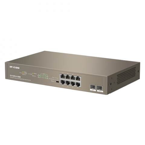 Retelistica - Switch 8 porturi PoE+ Gigabit, 2 porturi SFP Gigabit, 130W, 1U - IP-COM G1110P-8-150W