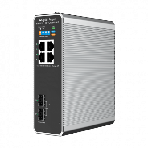 Switch-uri PoE - Switch industrial 3 x RJ45 1G PoE+, 1 x RJ45 1G PoE++, 2 x SFP, L2 Cloud Management - Ruijie RG-NIS2100-4GT2SFP-HP