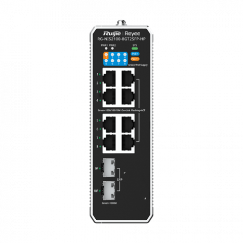 Switch industrial 7 x RJ45 1G PoE+, 1 x RJ45 1G PoE++, 2 x SFP, L2 Cloud Management - Ruijie RG-NIS2100-8GT2SFP-HP [2]