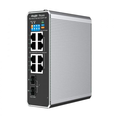 Switch-uri PoE - Switch industrial 7 x RJ45 1G PoE+, 1 x RJ45 1G PoE++, 2 x SFP, L2 Cloud Management - Ruijie RG-NIS2100-8GT2SFP-HP