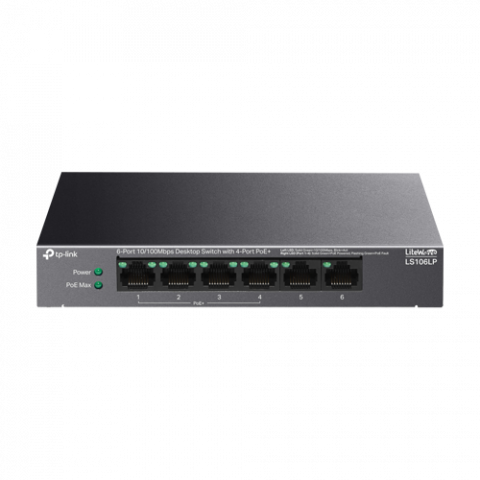 Switch-uri PoE - Switch LiteWave, 4 x RJ45 10/100 Mbps PoE, 2 x RJ45 10/100 Mbps, Buget PoE 41W, Unmanaged - TP-Link LS106LP