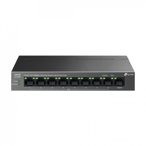 Retelistica - Switch LiteWave, 8 x RJ45 10/100 Mbps PoE, 1 x RJ45 10/100 Mbps, Buget PoE 63W, Unmanaged - TP-Link LS109P