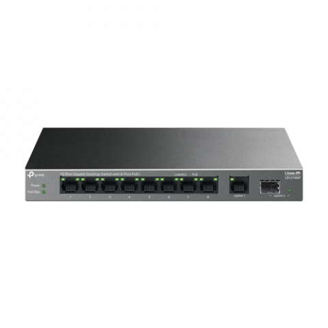 Switch-uri PoE - Switch LiteWave, 8 x RJ45 1G PoE, 1 x SFP 1G, 1 x RJ45 1G, Buget PoE 61W, Unmanaged - TP-Link LS1210GP