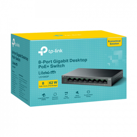 Switch LiteWave, 8 x RJ45 Gigabit PoE, Buget PoE 62W, Unmanaged - TP-Link LS108GP [2]