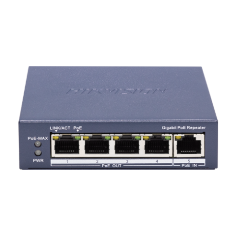 Retelistica - Switch-repeater Gigabit 4 x RJ45 PoE Out af/at, 1 x RJ45 PoE In af/at/bt, Management - HIKVISION DS-3E0505P-E-R