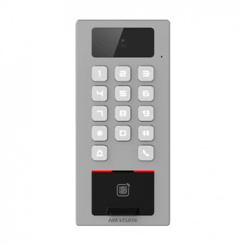 Controlere stand-alone - Terminal control acces si interfon cu camera, tastatura, card, Bluetooth, Wi-Fi, Alarma - HIKVISION DS-K1T502DBFWX-C