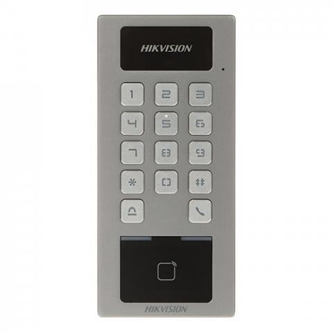 Controlere stand-alone - Terminal control acces si interfon cu tastatura, cititor card, Bluetooth, Wi-Fi, Alarma - HIKVISION DS-K1T502DBWX