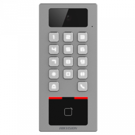 Controlere stand-alone - Terminal control acces si interfon cu tastatura si cititor card, rezolutie 2MP, Wi-Fi, RS485, Alarma - HIKVISION DS-K1T502DBWX-C