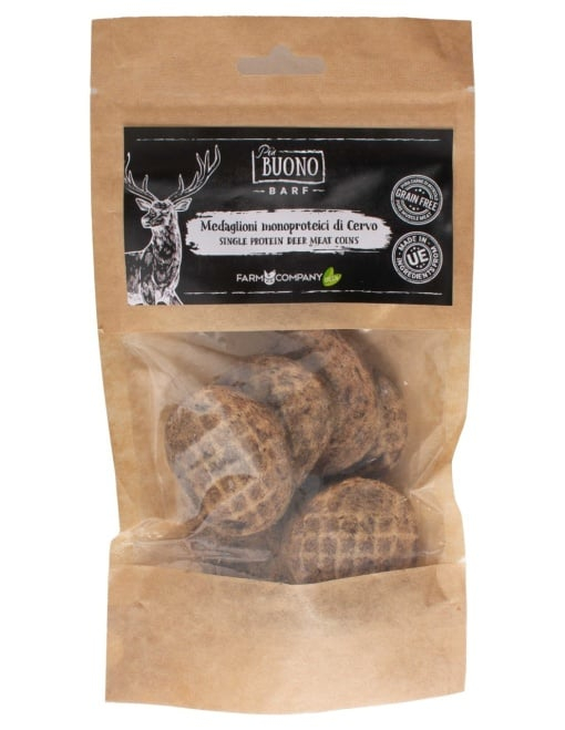 M-PIU148 Farm Company Recompense Caini - Piu Buono Deer Meat Coins Monoprotein 70g [1]