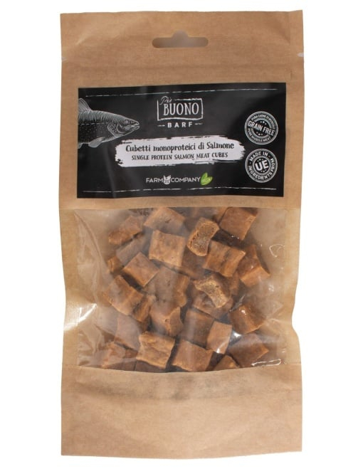M-PIU151 Farm Company Recompense Caini - Piu Buono Salmon Meat Cubes Monoprotein 70g [1]