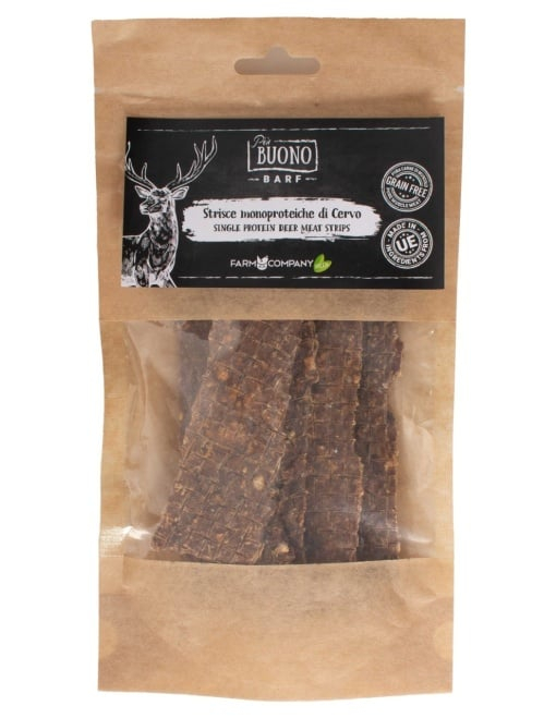 M-PIU158 Farm Company Recompense Caini - Piu Buono Deer Meat Strips Monoprotein 70g [1]