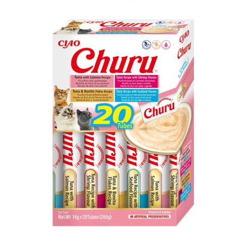 Recompense pisici - EU126 Churu Cat Varieties Recompense Cremoase cu Fructe de Mare 20 buc