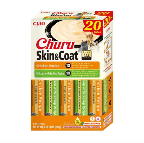 Recompense pisici - EU132 Churu Cat Varieties Skin&Coat Recompense Cremoase cu Pui si Pui cu Scoici 20 Buc