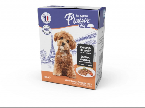 Hrana umeda - Hrana umeda pentru caini Plaisir - pui, orez si rosii 380g