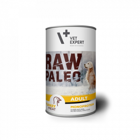 Hrana umeda - Hrana umeda pentru caini, RAW PALEO, adult, carne de curcan, conserva monoproteica, 400 g