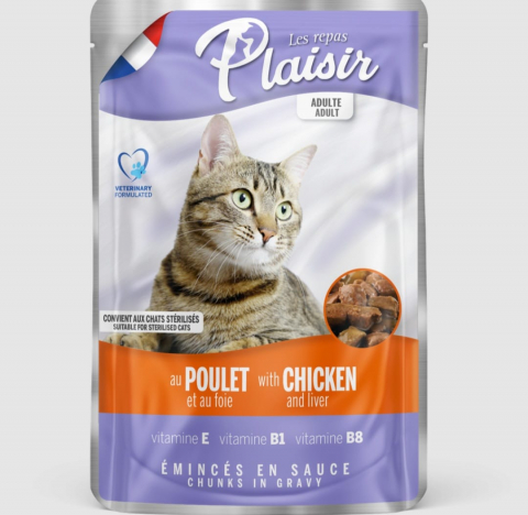 Pisici - Hrana umeda pentru pisici adulte&sterilizate Plaisir - pui&ficat 100g