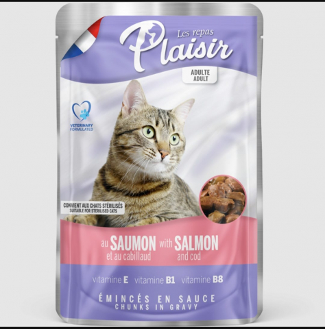 Pisici - Hrana umeda pentru pisici adulte&sterilizate Plaisir - somon&cod 100g