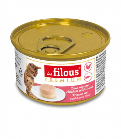 Hrana umeda - Hrana umeda pentru pisici Les Filous - Mousse de pui si ton, 85g