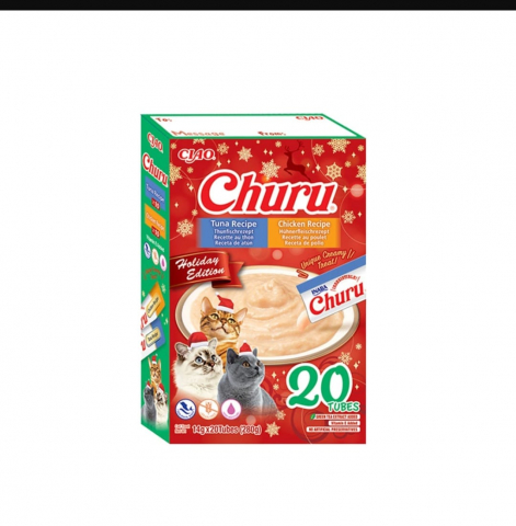 Recompense pisici - LEU03 Churu Recompense Cremoase cu Ton si cu Pui Christmas Pack 20 Buc